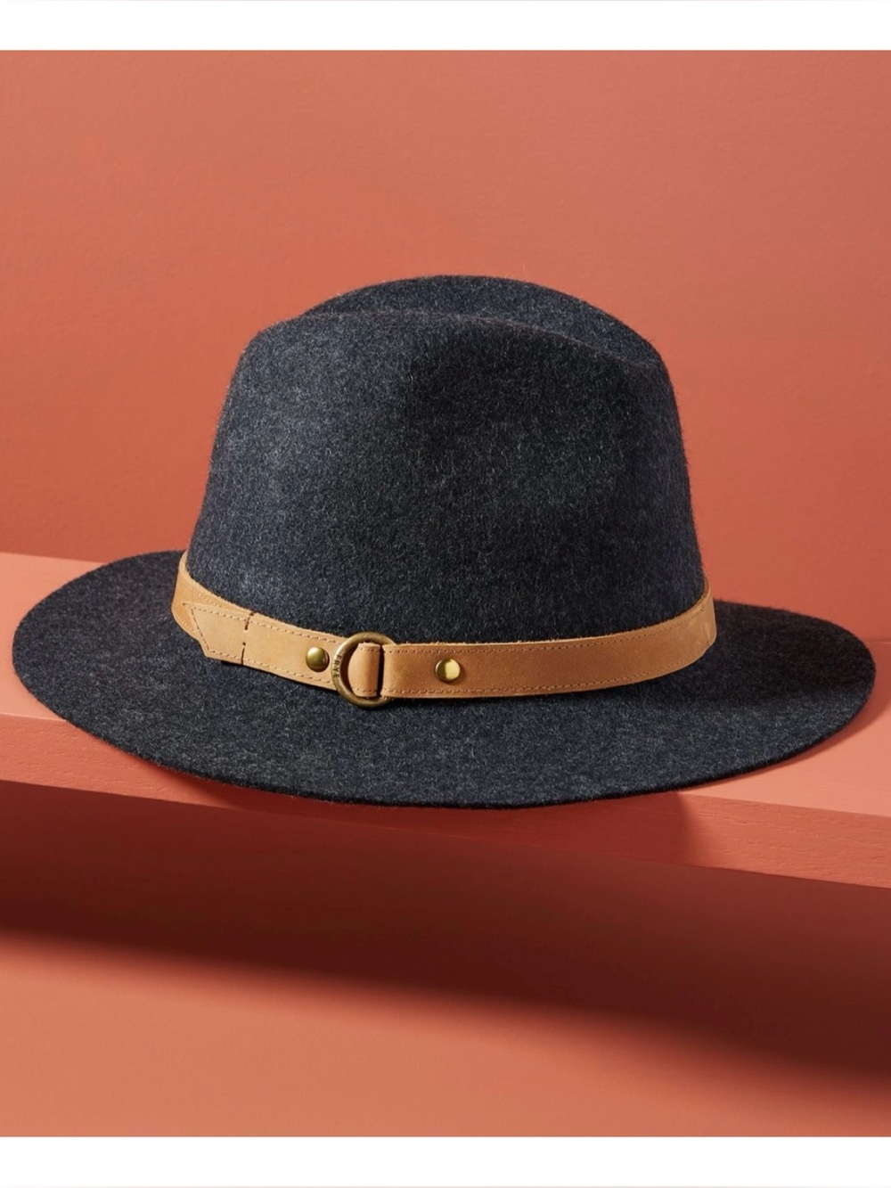 NWOT Anthropologie Frye Harness Tall Crown Fedora In Dark Grey Size M/L